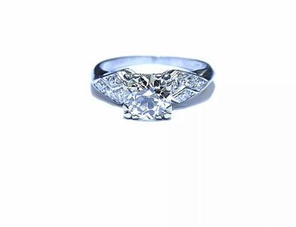 Vintage Art Deco Platinum Old European Cut Engagment Diamond Ring 1.45 CT J VS