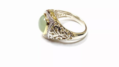 Charles Krypell Sterling Silver 18K Yellow Gold Lime Onyx Diamond Ring 0.15 CT