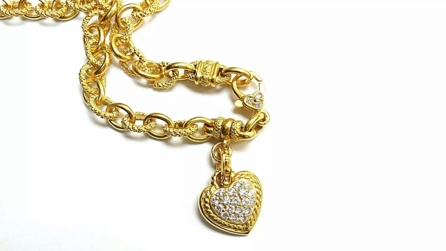 Judith Ripka 18k Yellow Gold Diamond Heart Couture Pendant Necklace 1.26 CT