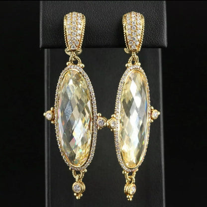 Gorgeous Judith Ripka 18k Yellow Gold 2 CTs Diamond & Cz Earrings 29 Grams