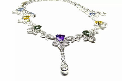 Gorgeous 14K White GOLD Multi SApphire Amethyst AND DIAMOND NECKLACE 7.50 CTs