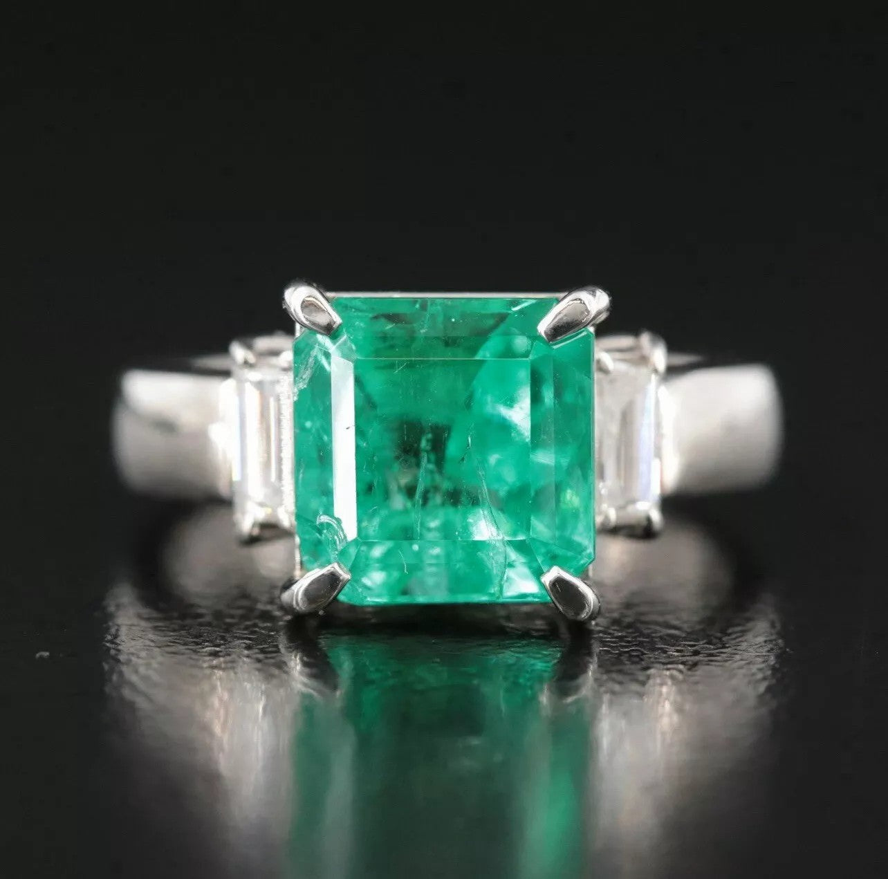 Genuine Platinum Octagonal Columbian Emerald VS Diamond Engagement Ring