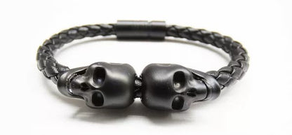 Designer Fashion Italian leather Skull Head Bangle Bracelet 14K Gold Silver SS