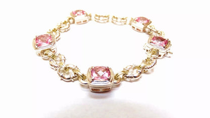 CHARLES KRYPELL Silver .925 14K Yellow Gold Pink Topaz Bracelet Bangle 8.67ct