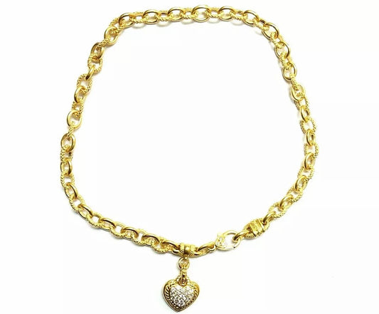 Judith Ripka 18k Yellow Gold Diamond Heart Couture Pendant Necklace 1.26 CT