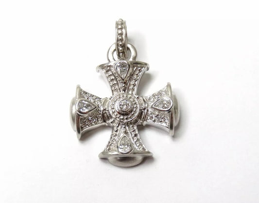 Judith Ripka 18k White Gold Diamond Maltese Cross Haute Pendant Necklace 1.45 CT