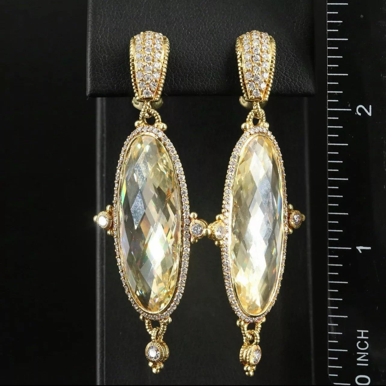 Gorgeous Judith Ripka 18k Yellow Gold 2 CTs Diamond & Cz Earrings 29 Grams