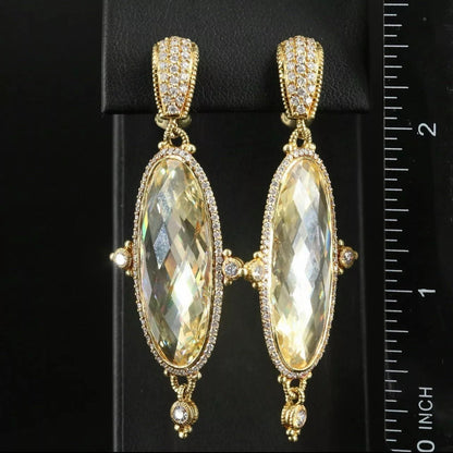 Gorgeous Judith Ripka 18k Yellow Gold 2 CTs Diamond & Cz Earrings 29 Grams