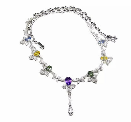 Gorgeous 14K White GOLD Multi SApphire Amethyst AND DIAMOND NECKLACE 7.50 CTs