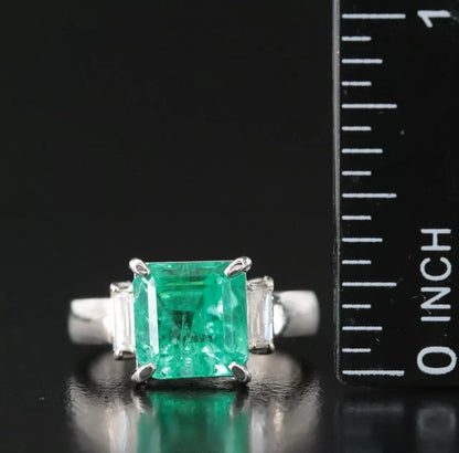 Genuine Platinum Octagonal Columbian Emerald VS Diamond Engagement Ring