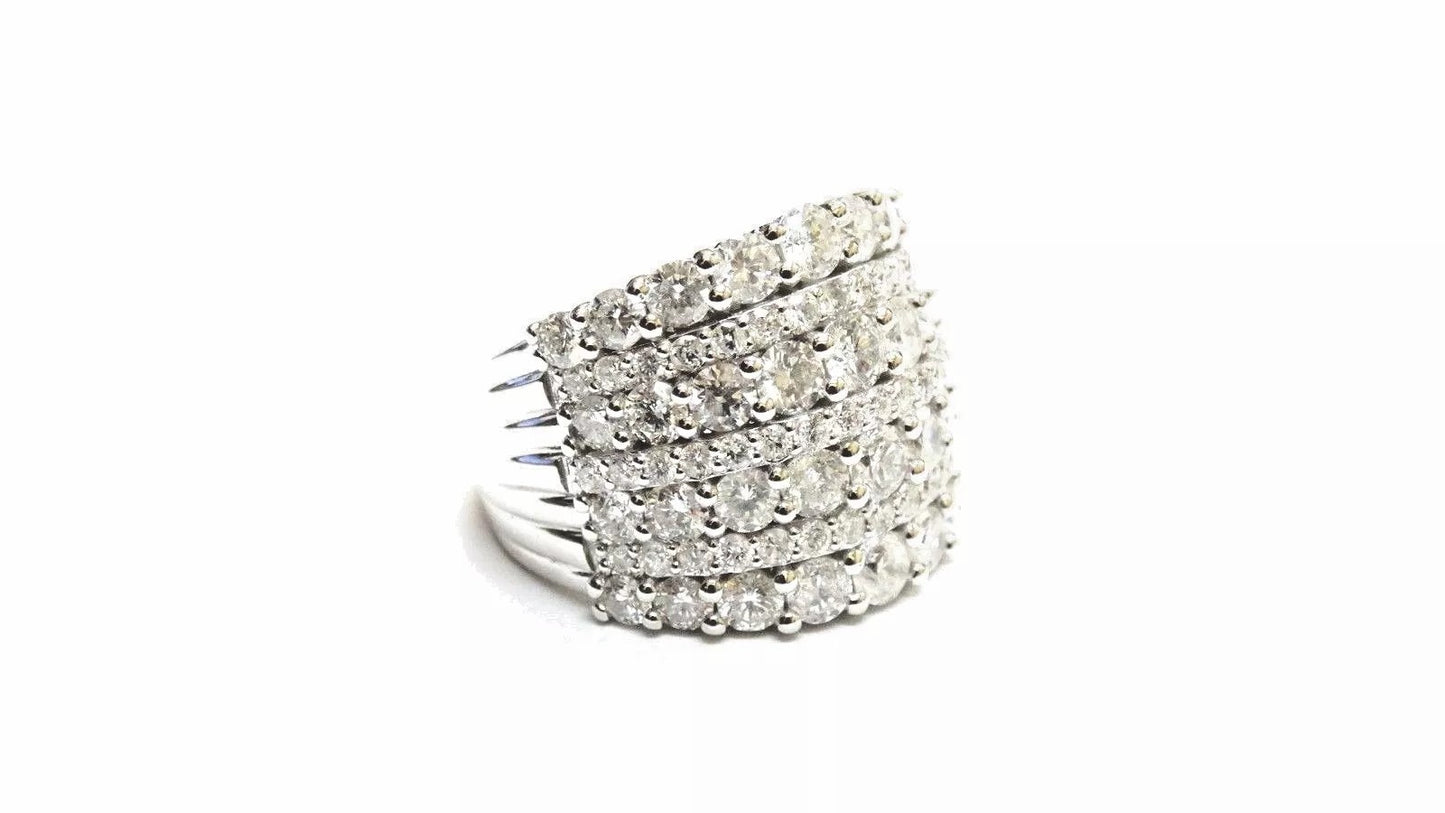 Fine Amazing Solid 14K white Gold Round Cut Diamond 7 Row Cocktail Ring 4.00 Ct