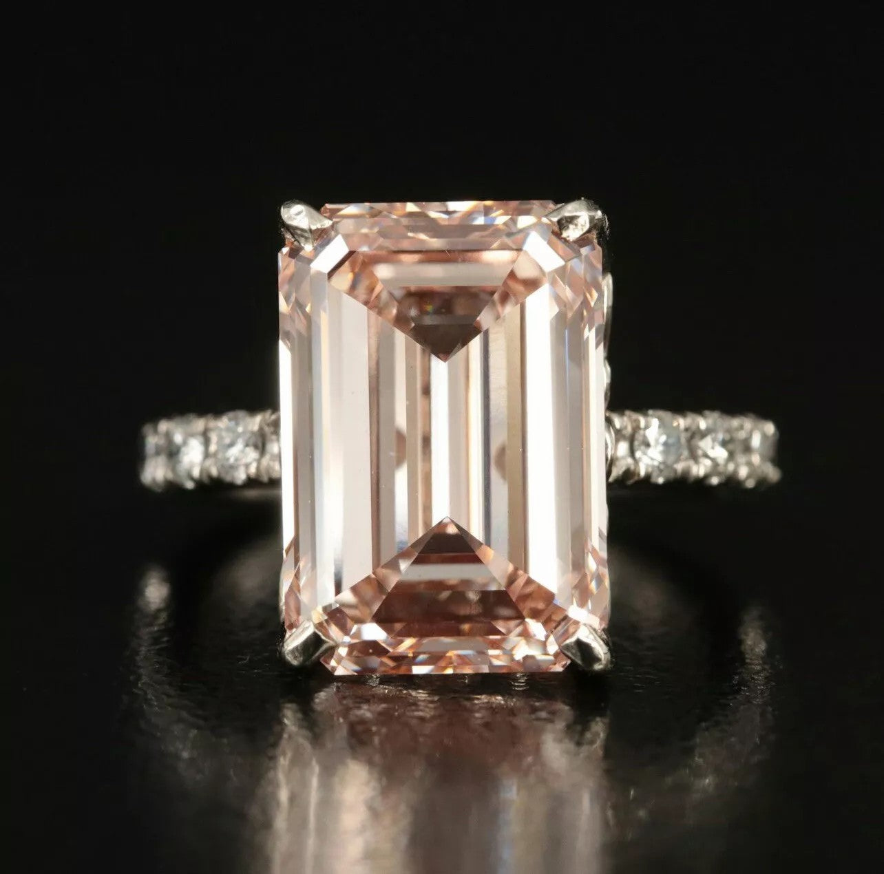 Fine 9.67 CTs Emerald Fancy Light Pink LAB GROWN DIAMOND Ring Natural Mounting