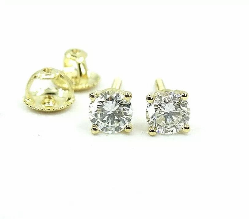 Fine 14k Yellow Gold Diamond Stud Earrings 1.01 CT G VS1 NATURAL Screw Back