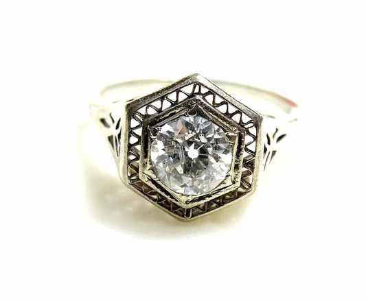 Vintage Antique 1.00 CT Old Minor European Cut Diamond 14k White Gold Ring