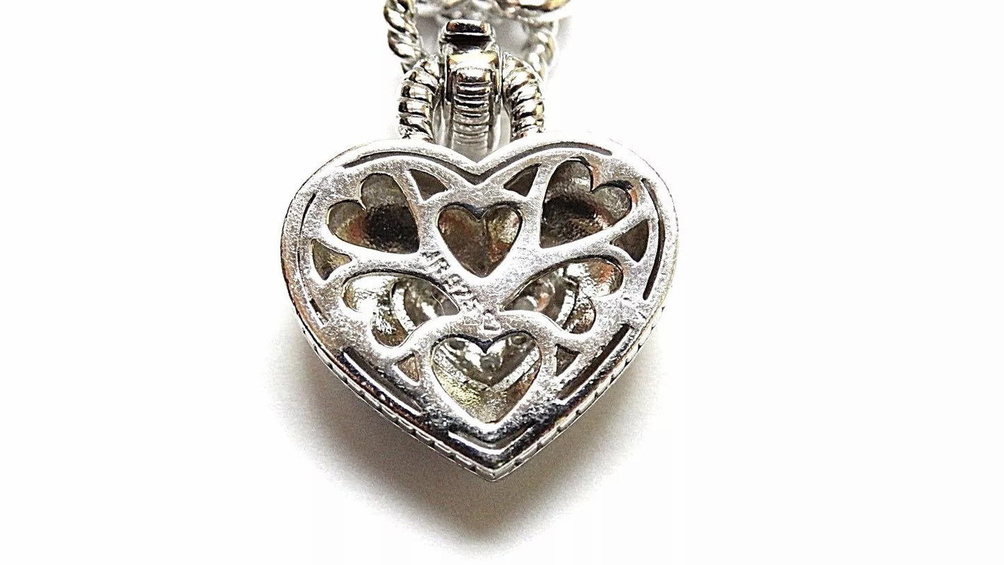 Judith Ripka Chain Sterling Silver link White Topaz necklace & heart Pendant