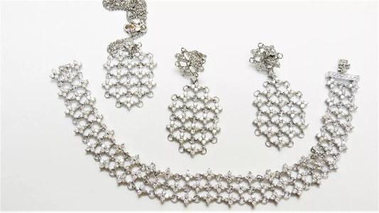 Fine Beautiful 18K WG Diamond Necklace Earrings Bracelet Jewelry Set 9.91 CT VS