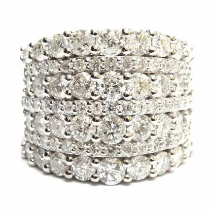 Fine Amazing Solid 14K white Gold Round Cut Diamond 7 Row Cocktail Ring 4.00 Ct