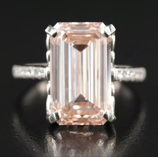 Fine 8.58 CTs Emerald Fancy Light Pink LAB GROWN DIAMOND Ring Natural Mounting