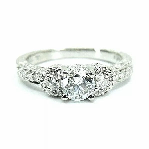 Fine 18k White Gold Fligree Design Diamond Engagment Wedding Ring F VS1-SI1