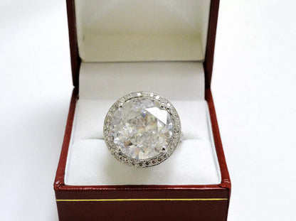 RARE FINE 17.82 CT Round Brilliant Diamond ENGAGEMENT Ring 18K White Gold F SI3