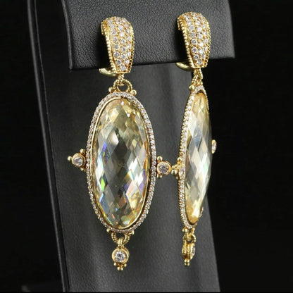 Gorgeous Judith Ripka 18k Yellow Gold 2 CTs Diamond & Cz Earrings 29 Grams