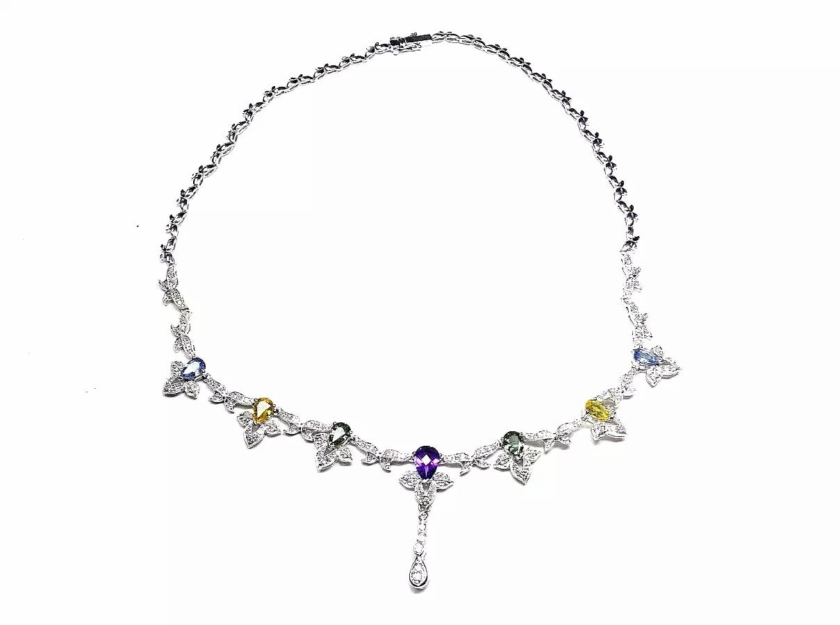 Gorgeous 14K White GOLD Multi SApphire Amethyst AND DIAMOND NECKLACE 7.50 CTs