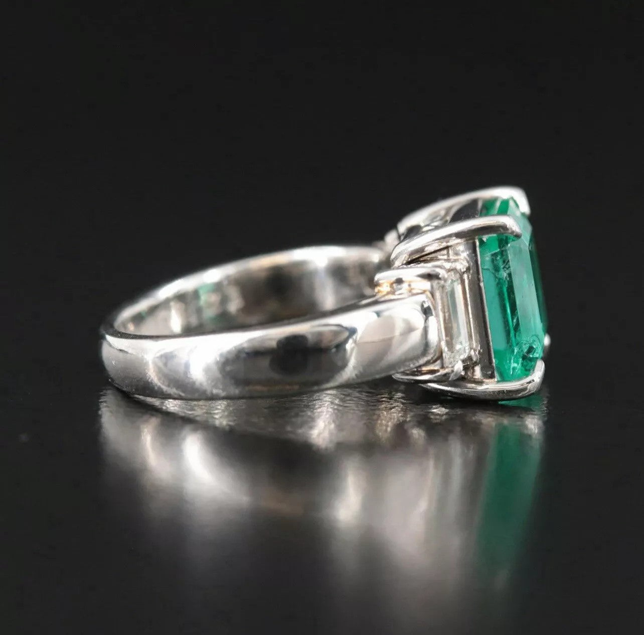 Genuine Platinum Octagonal Columbian Emerald VS Diamond Engagement Ring