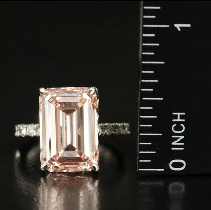 Fine 9.67 CTs Emerald Fancy Light Pink LAB GROWN DIAMOND Ring Natural Mounting