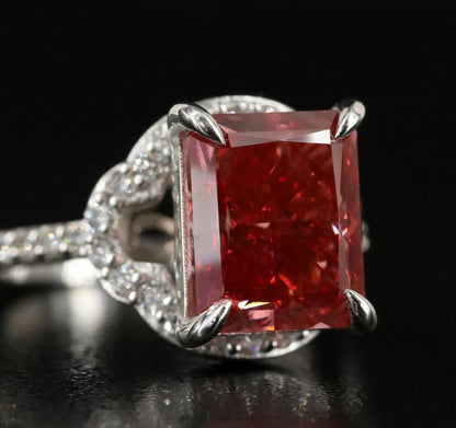 Fine 5.87 CTs Fancy Intense Pink LAB GROWN DIAMOND Ring Natural Diamond Setting