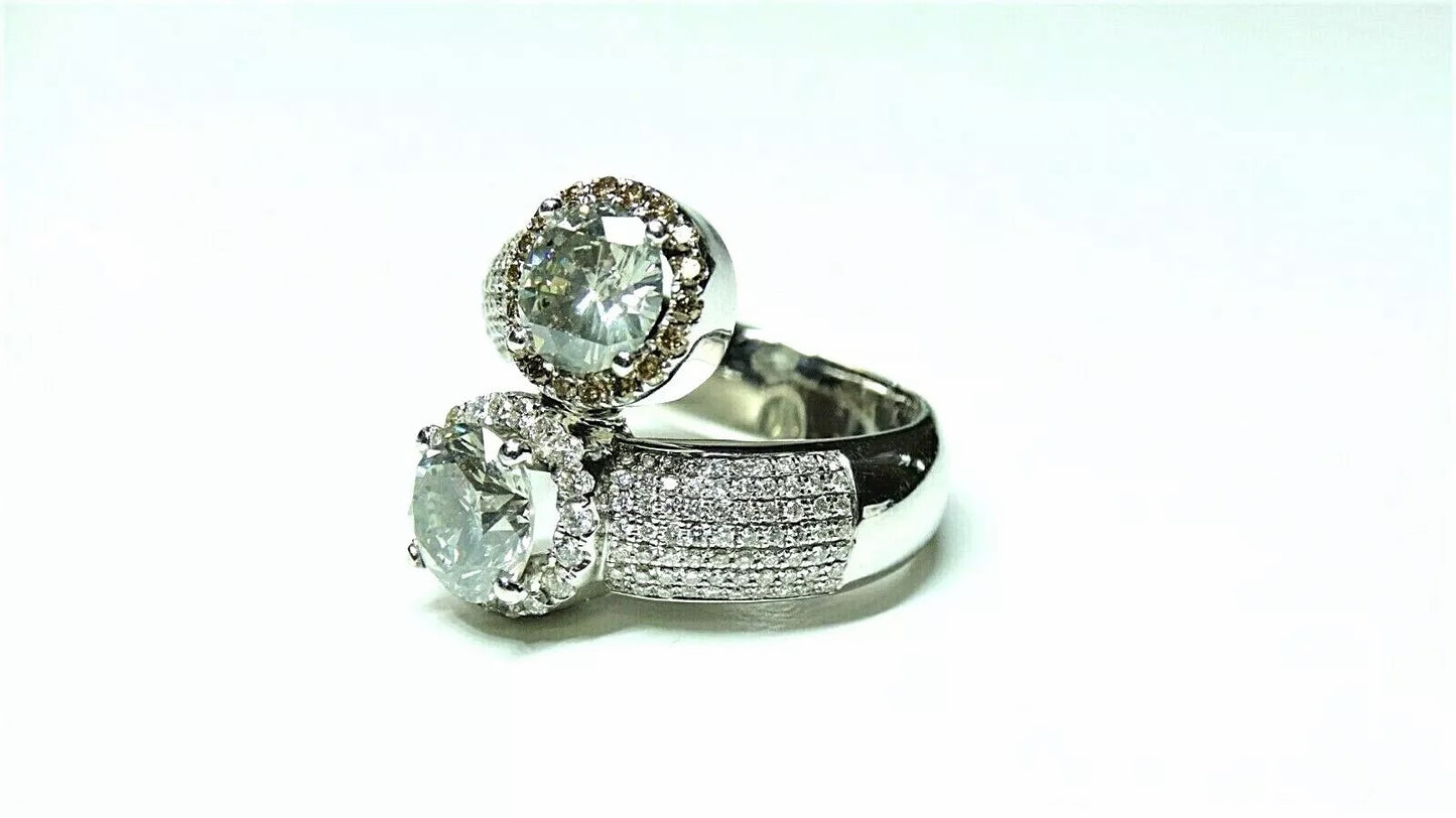 Fine 18k White Gold Brilliant Cut Grey Diamonds With VS Accents Bypass Ring