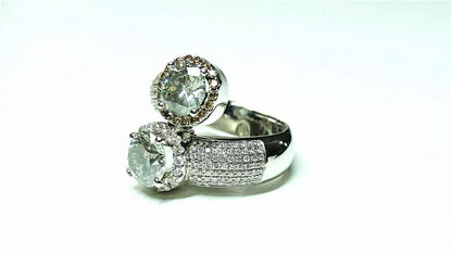 Fine 18k White Gold Brilliant Cut Grey Diamonds With VS Accents Bypass Ring