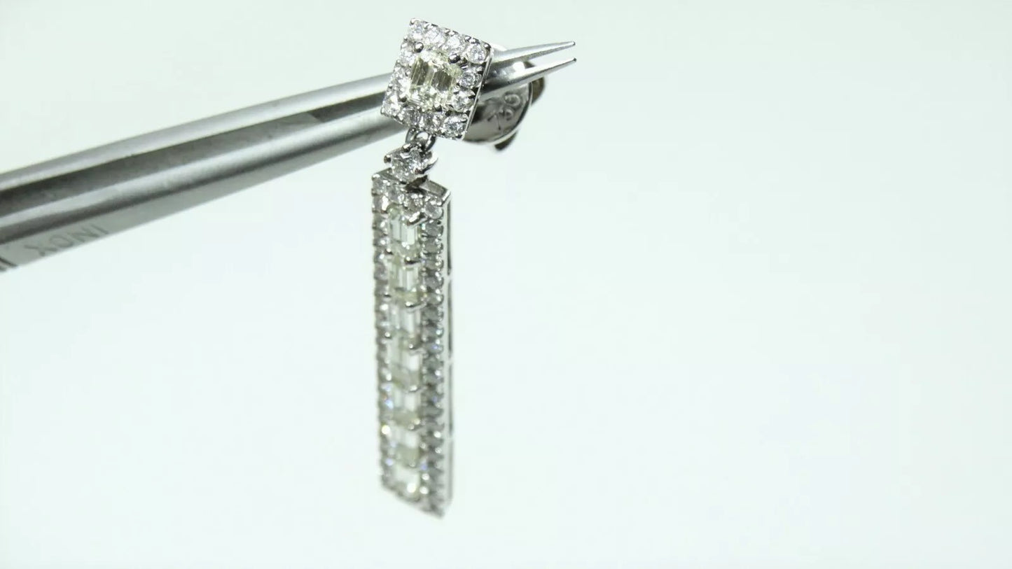 Fine 18K White Gold 3.00 Ct Emerald Cut F VS1 Fancy Drop Diamond Earrings