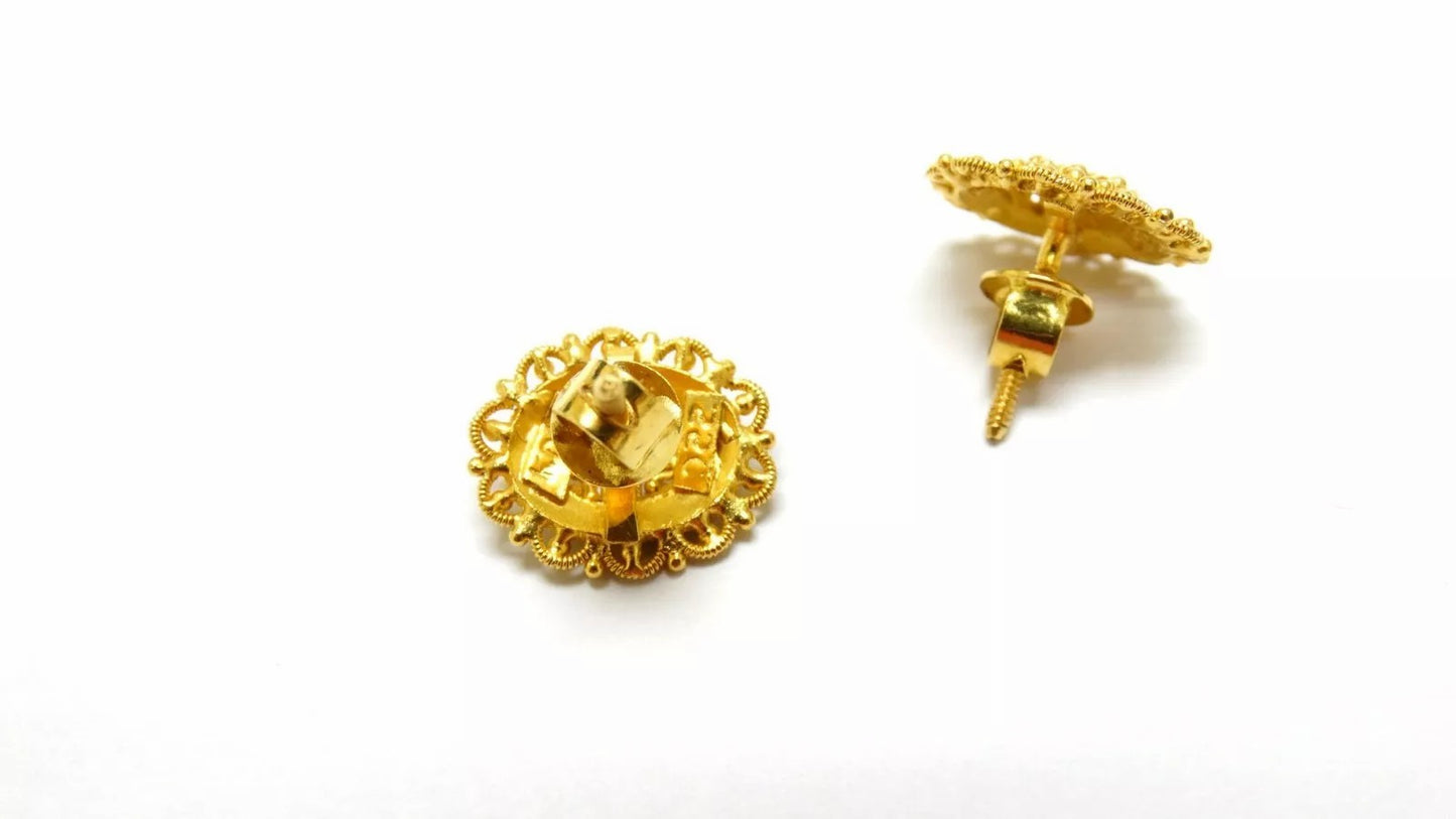 Fine Beautiful 22K Yellow Gold With Design Lady Earring Screw Back