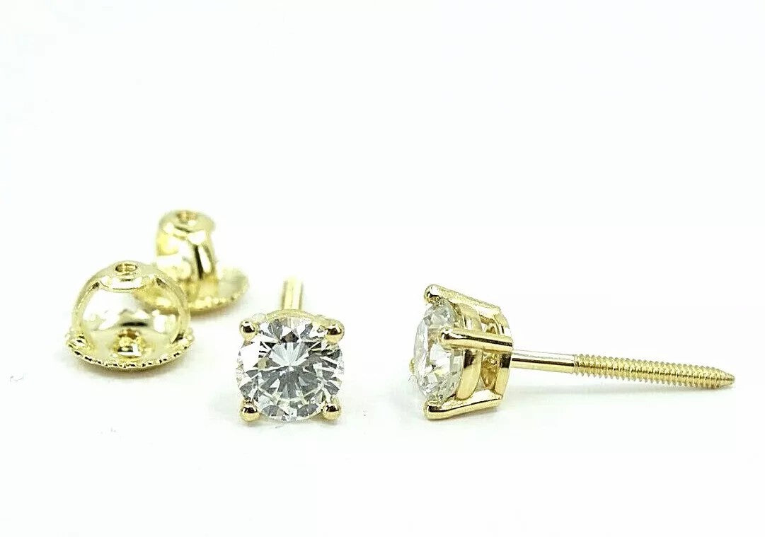 Fine 14k Yellow Gold Diamond Stud Earrings 1.01 CT G VS1 NATURAL Screw Back