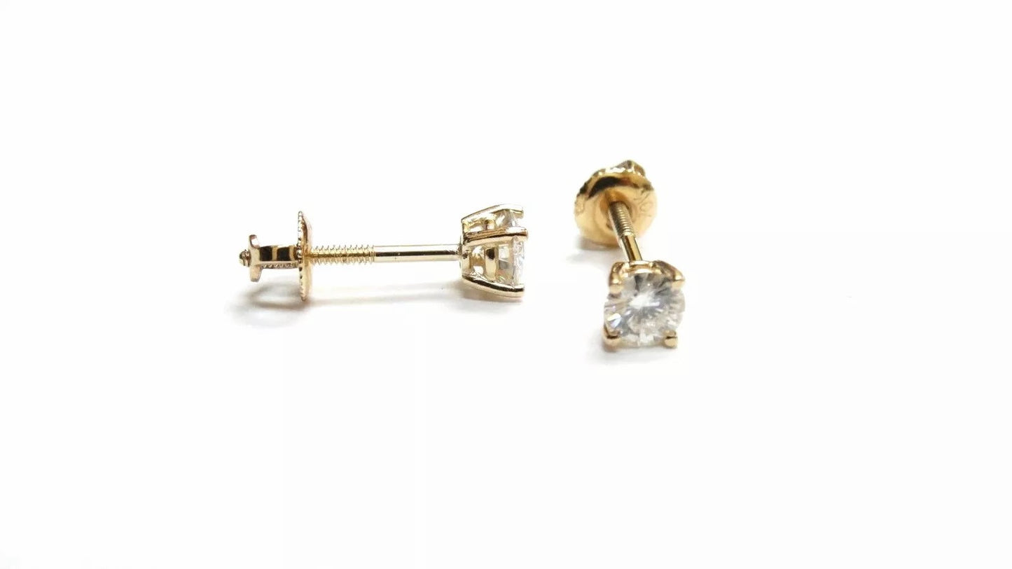 Fine 14k Yellow Gold Diamond Stud Earrings 0.50 CT H SI1-SI2 Screw Back