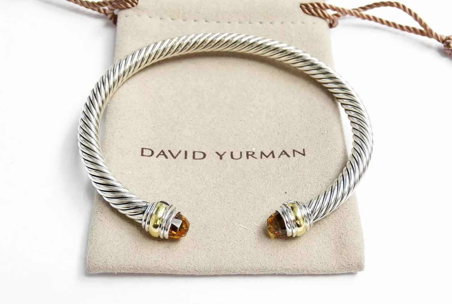 Fine David Yurman Silver/14K Yellow Gold 5mm Citrine Cable Classic Cuff Bracelet