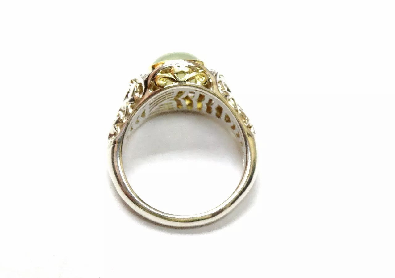 Charles Krypell Sterling Silver 18K Yellow Gold Lime Onyx Diamond Ring 0.15 CT