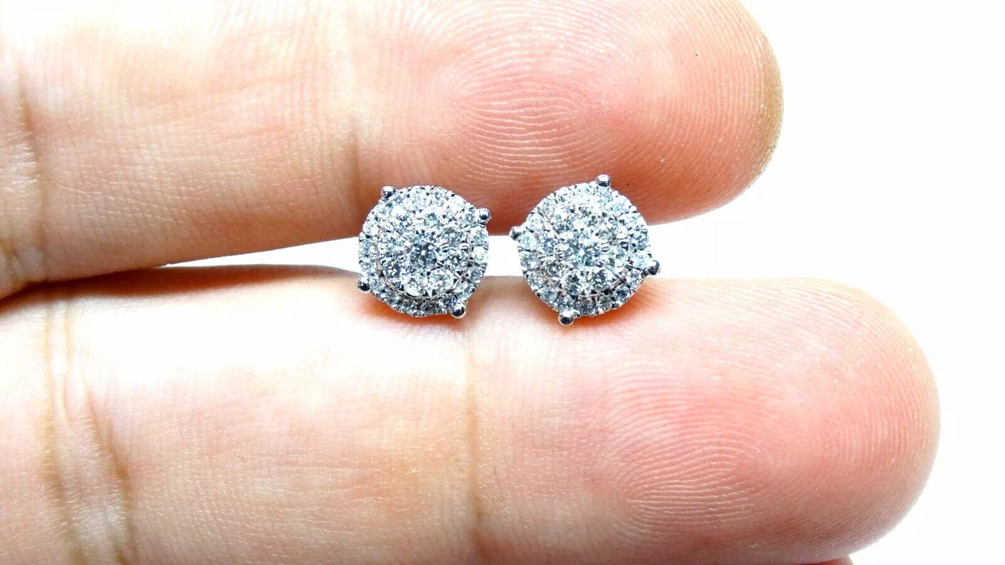 Fine 14k White Gold Cluster Diamond Stud Earrings 1.01 CT G VS1-VS2 Hailo