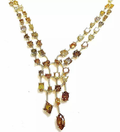 Unique 18k Yellow Gold 35.05 CTs Fancy cut Fancy Color Natural Diamond Necklace