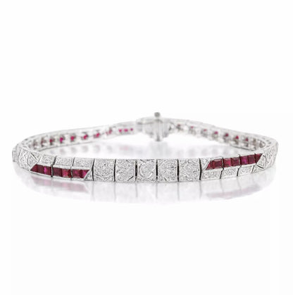 Fine 18K White Gold 3.25 ct TW Ruby and White Diamond Bracelet