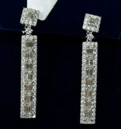 Fine 18K White Gold 3.00 Ct Emerald Cut F VS1 Fancy Drop Diamond Earrings