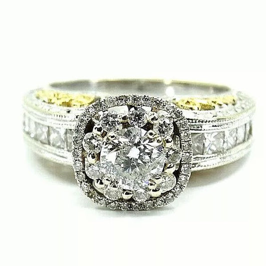 Fine 18k Two Tone Gold Fligree Design Diamond Engagment Wedding Ring F SI1-SI2