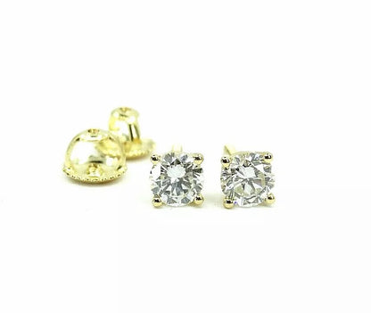 Fine 14k Yellow Gold Diamond Stud Earrings 1.01 CT G VS1 NATURAL Screw Back