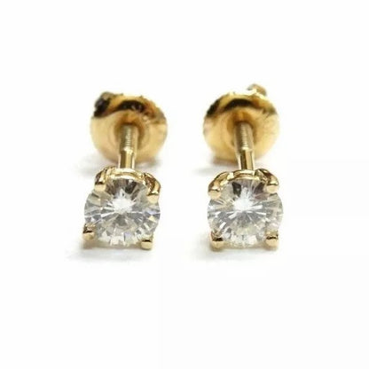 Fine 14k Yellow Gold Diamond Stud Earrings 0.50 CT H SI1-SI2 Screw Back