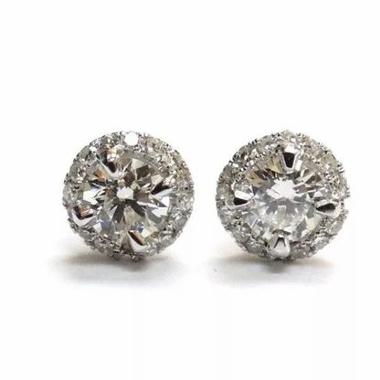 Fine 14k White Gold Hailo Diamond Stud Earrings 1.01 CT G VS1-VS2 Claw Setting