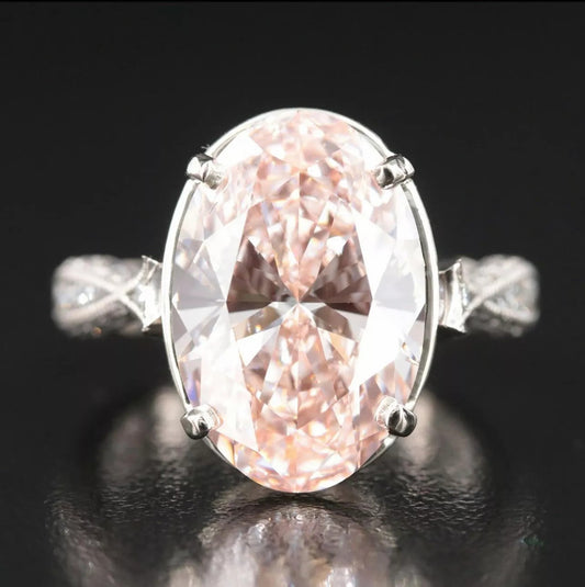 Fine 10.50 CTs Oval Fancy Pink LAB GROWN DIAMOND Ring 18k W Gold Tacori Mounting