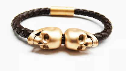 Designer Fashion Italian leather Skull Head Bangle Bracelet 14K Gold Silver SS