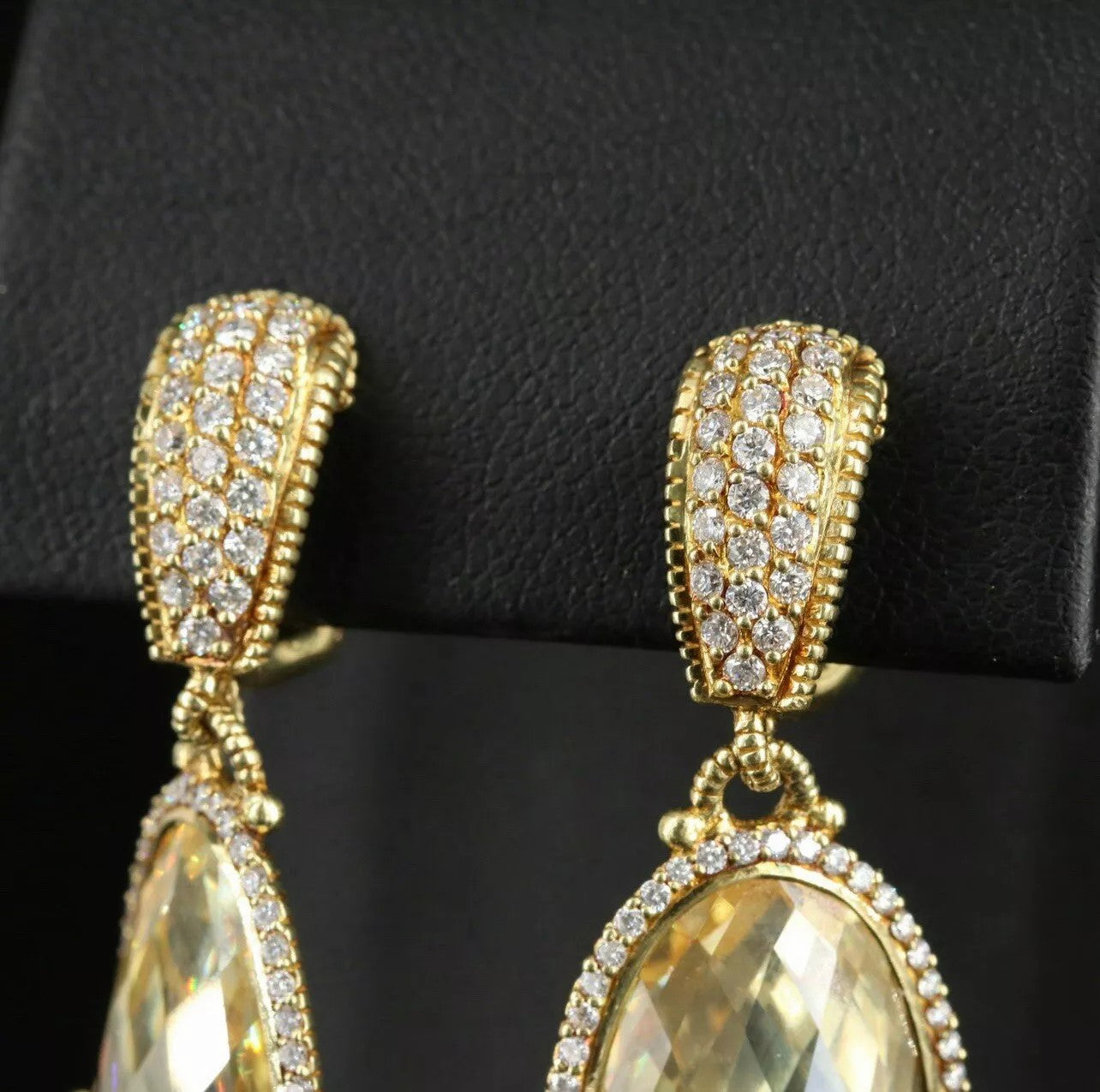 Gorgeous Judith Ripka 18k Yellow Gold 2 CTs Diamond & Cz Earrings 29 Grams