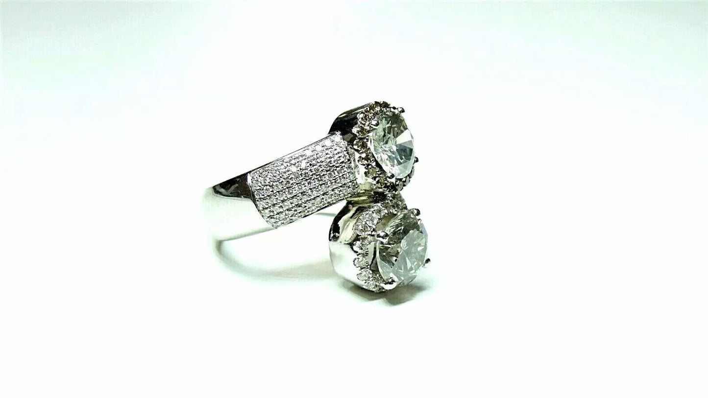 Fine 18k White Gold Brilliant Cut Grey Diamonds With VS Accents Bypass Ring