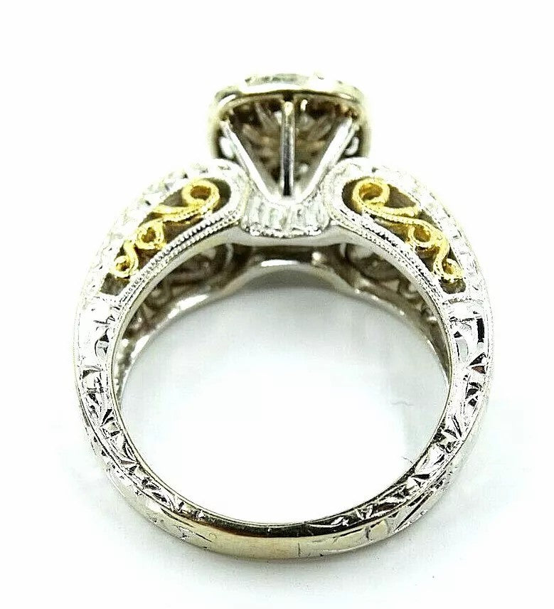 Fine 18k Two Tone Gold Fligree Design Diamond Engagment Wedding Ring F SI1-SI2